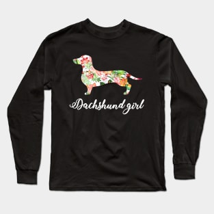 Dachshund Girl Floral Pattern Long Sleeve T-Shirt